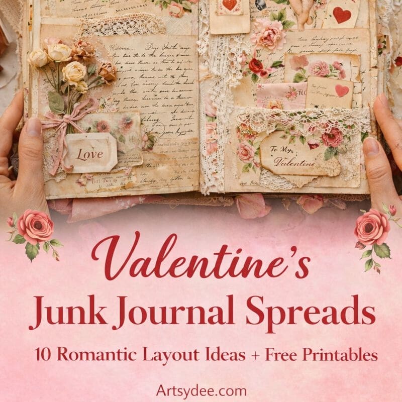 valentines junk journal spreads