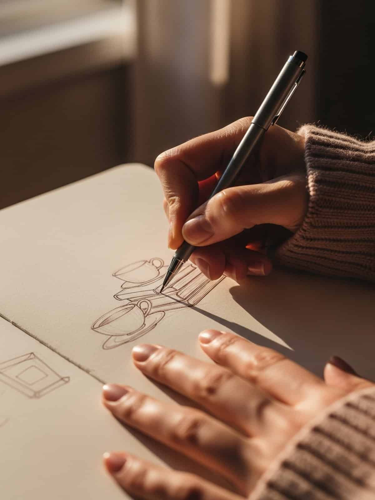 Cozy lifestyle drawing prompts in an art journal