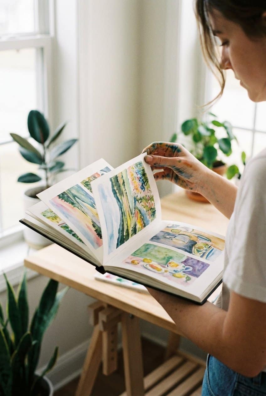 Minimalist one-page watercolor with botanical elements