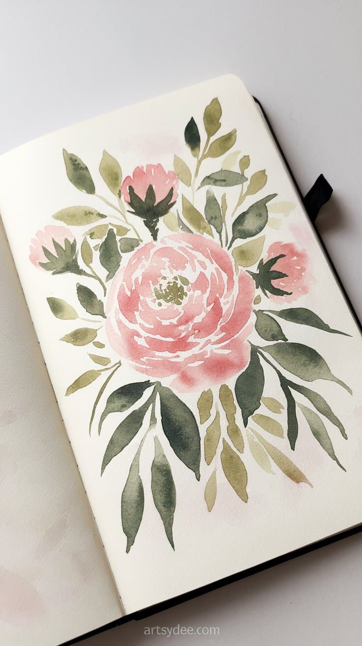 One-page watercolor sketchbook ideas Pinterest pin