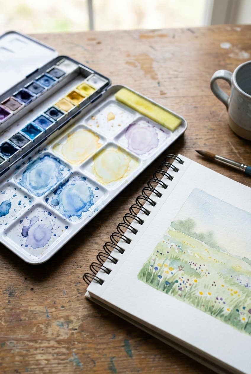 Watercolor palette with landscape colors