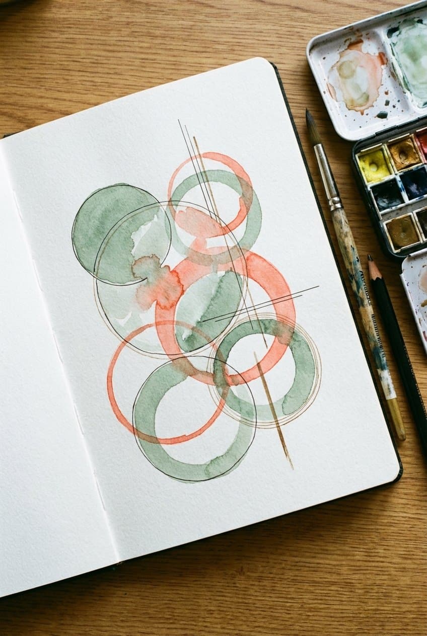 Watercolor circles and lines art
