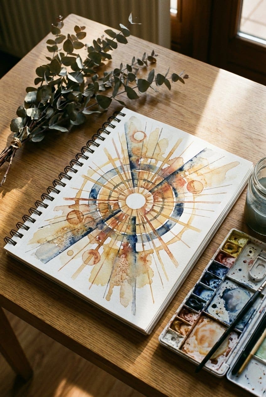 Watercolor circles and lines art