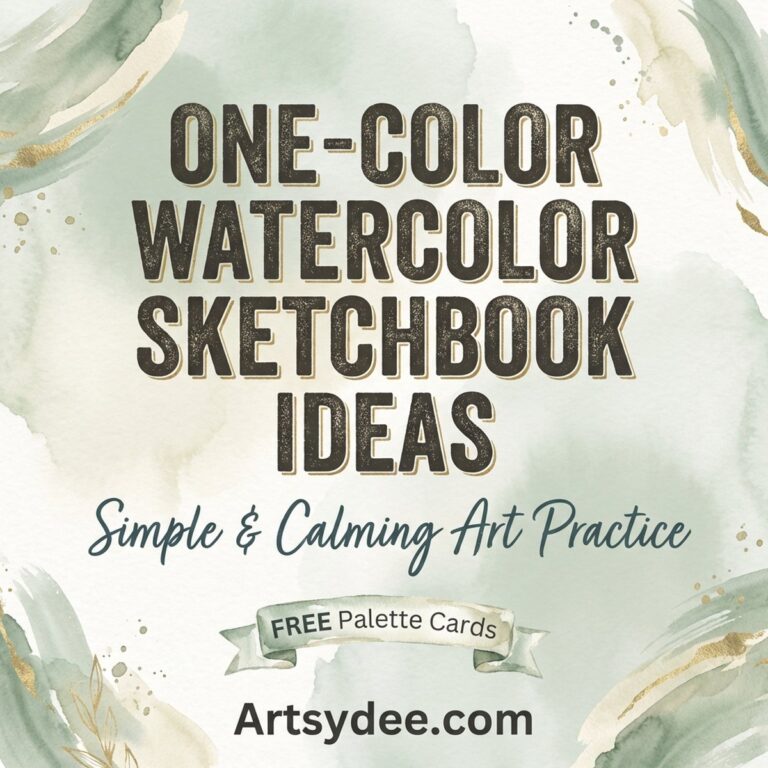 One-color watercolor sketchbook ideas guide with free palette cards