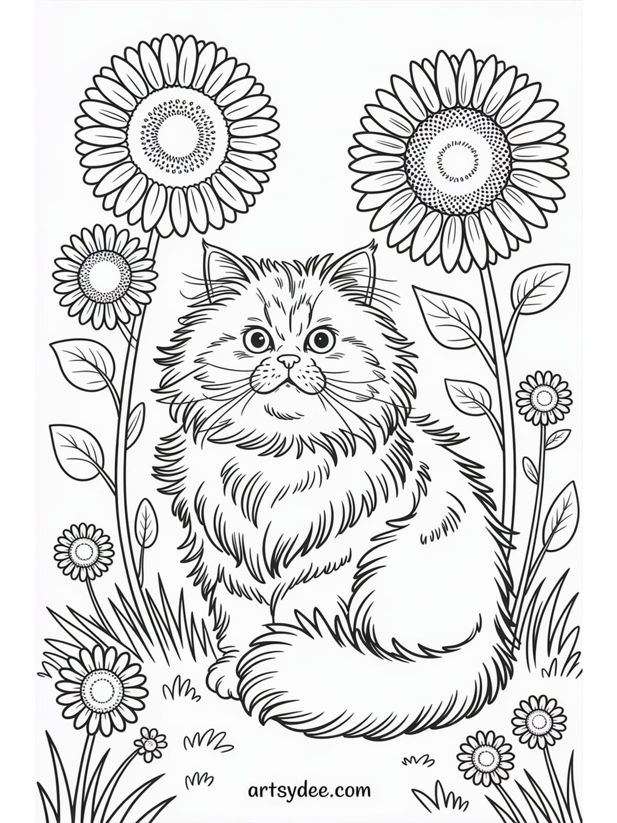 Cat mandala design coloring page - free printable from artsydee.com