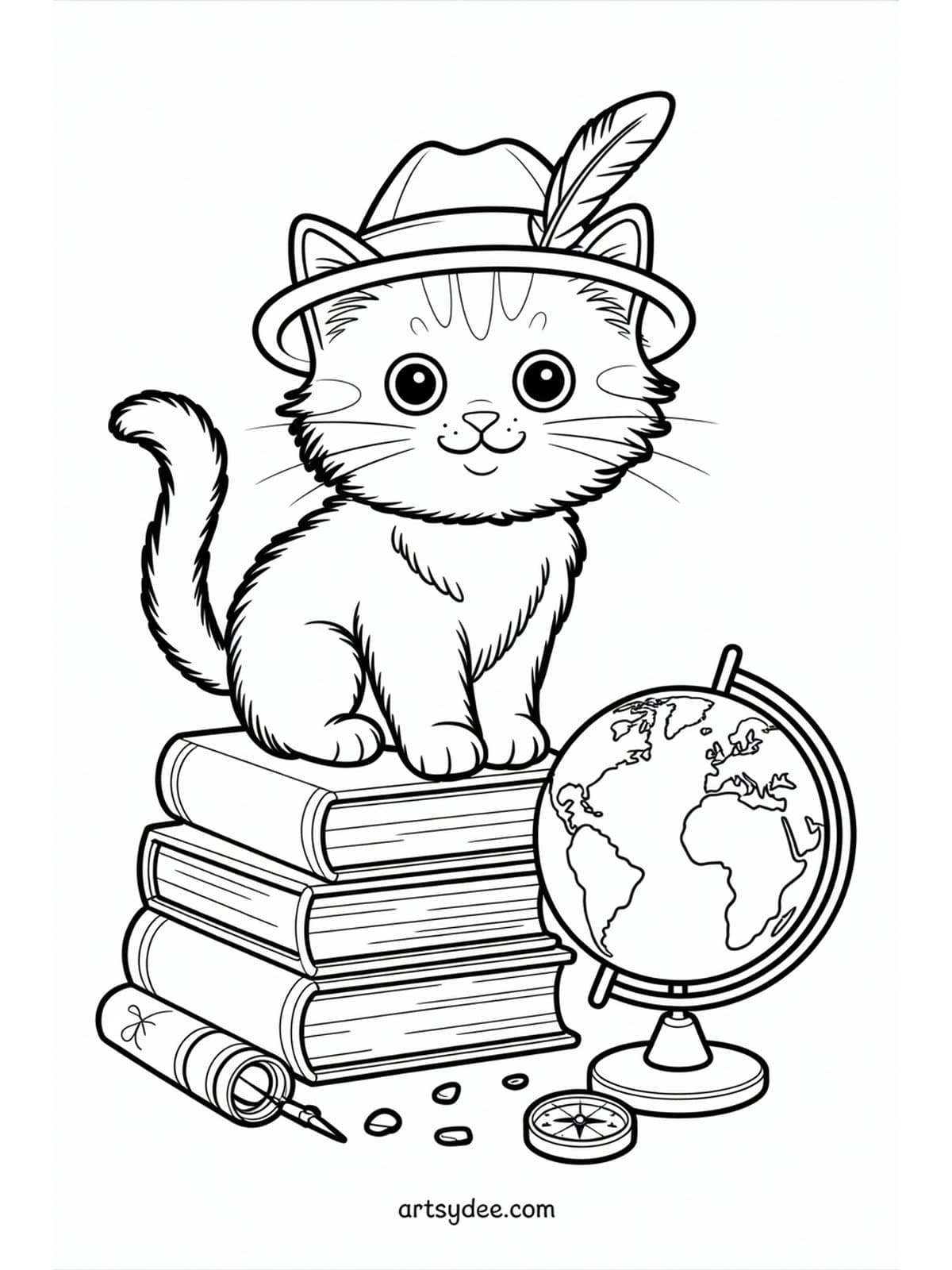 Mother cat grooming kittens coloring page - free printable from artsydee.com