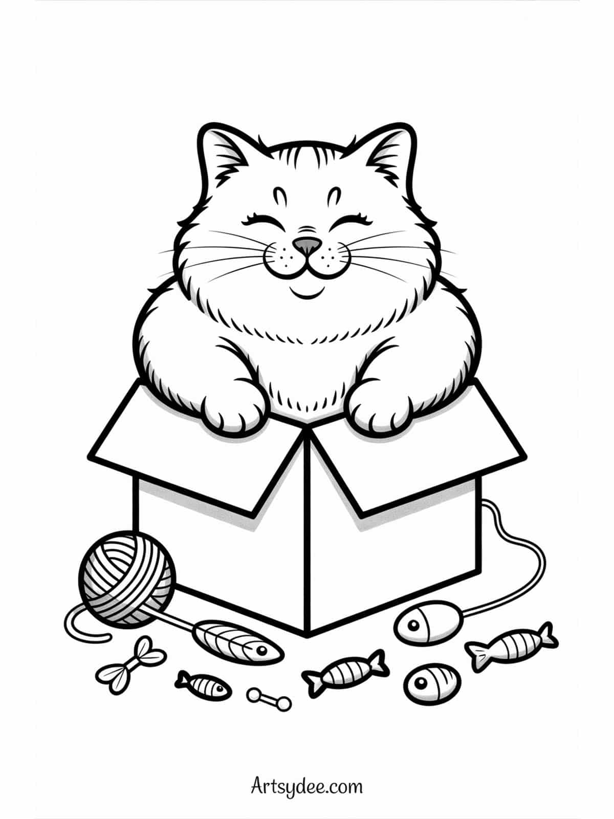 Persian cat among sunflowers coloring page - free printable from artsydee.com
