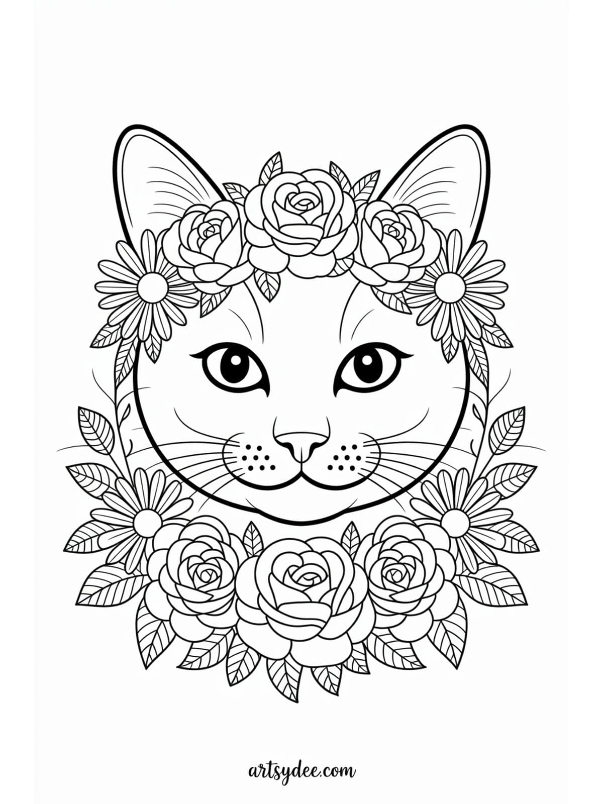 Siamese cat on crescent moon coloring page - free printable from artsydee.com