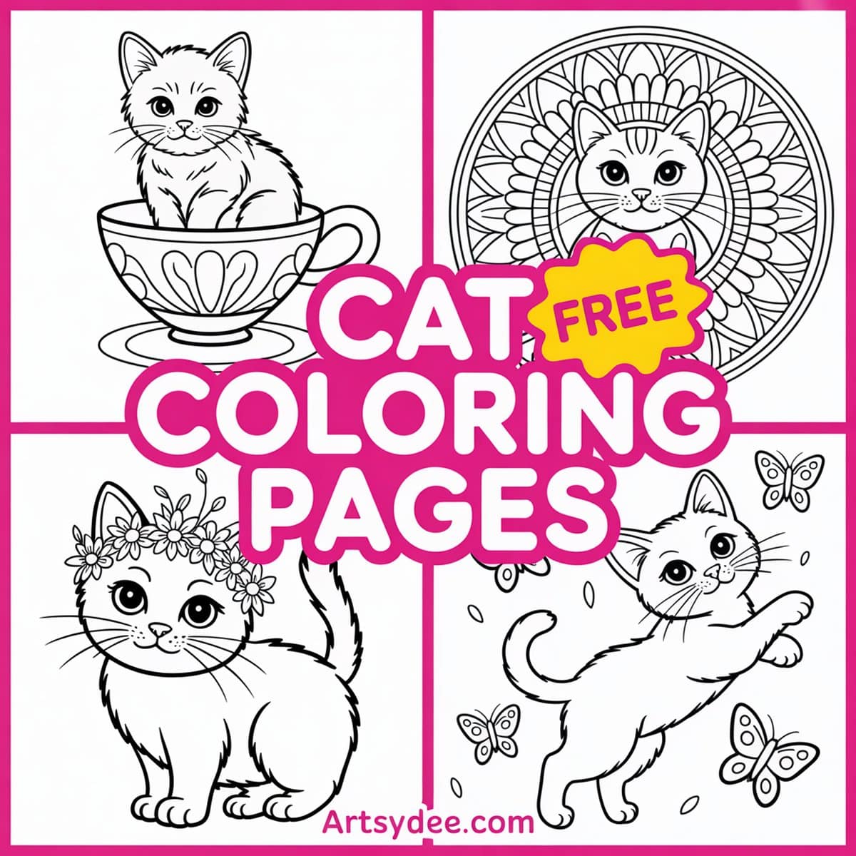 Free cat coloring pages printable PDF - artsydee.com