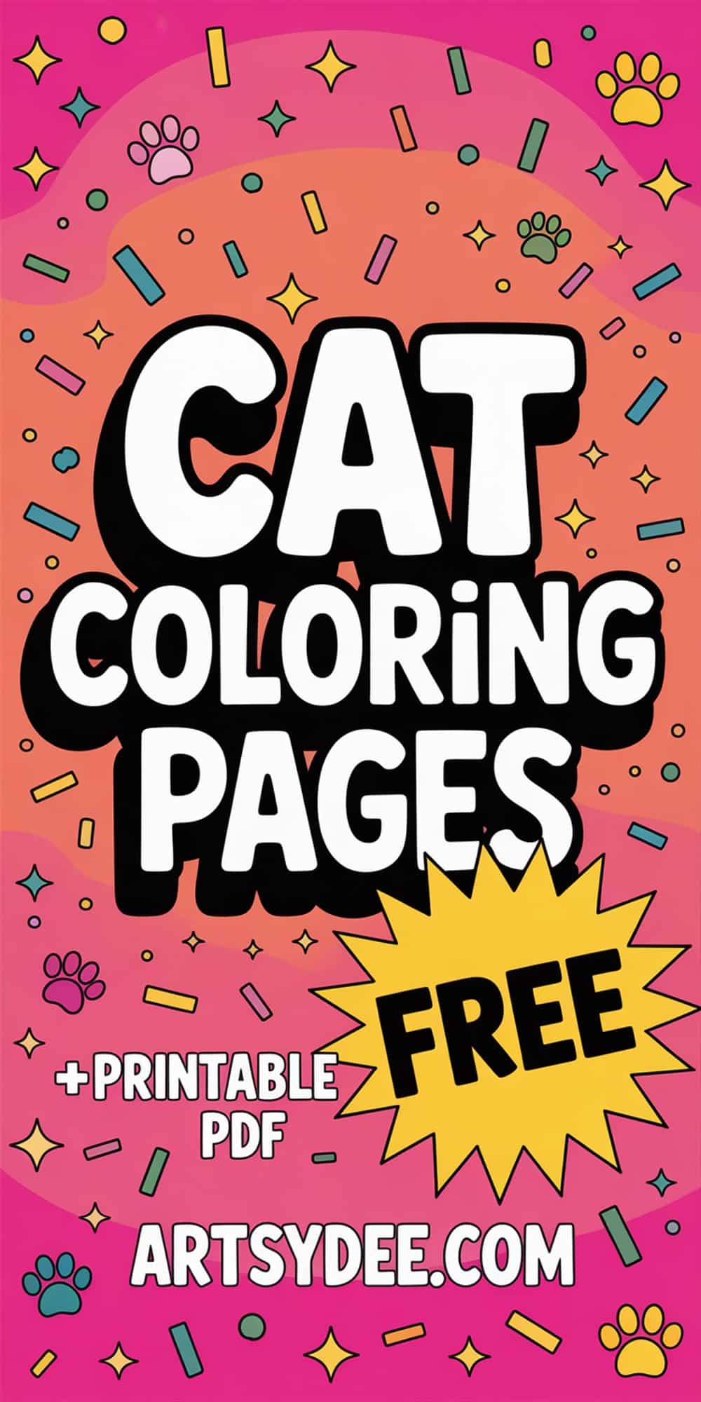 Cat coloring pages Pinterest pin - Cat Coloring Pages - free printable from artsydee.com