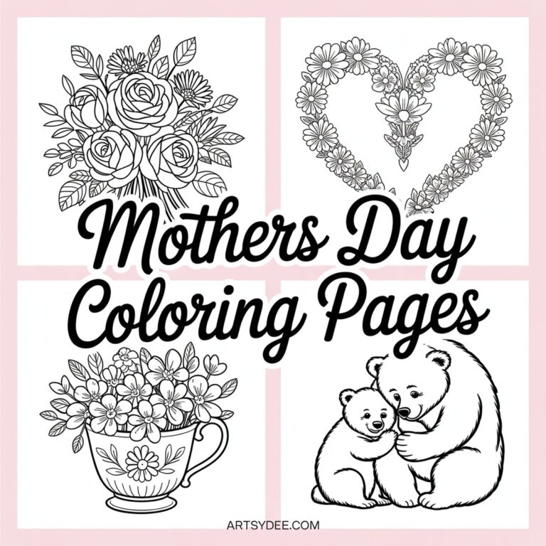 Free Mothers Day coloring pages collection - printable flower and heart designs for kids and adults