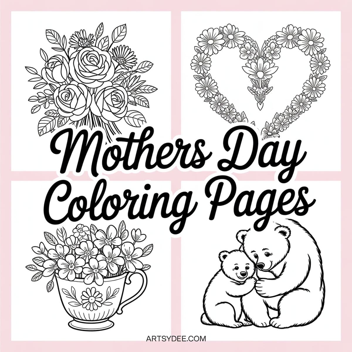 Free Mothers Day coloring pages collection - printable flower and heart designs for kids and adults