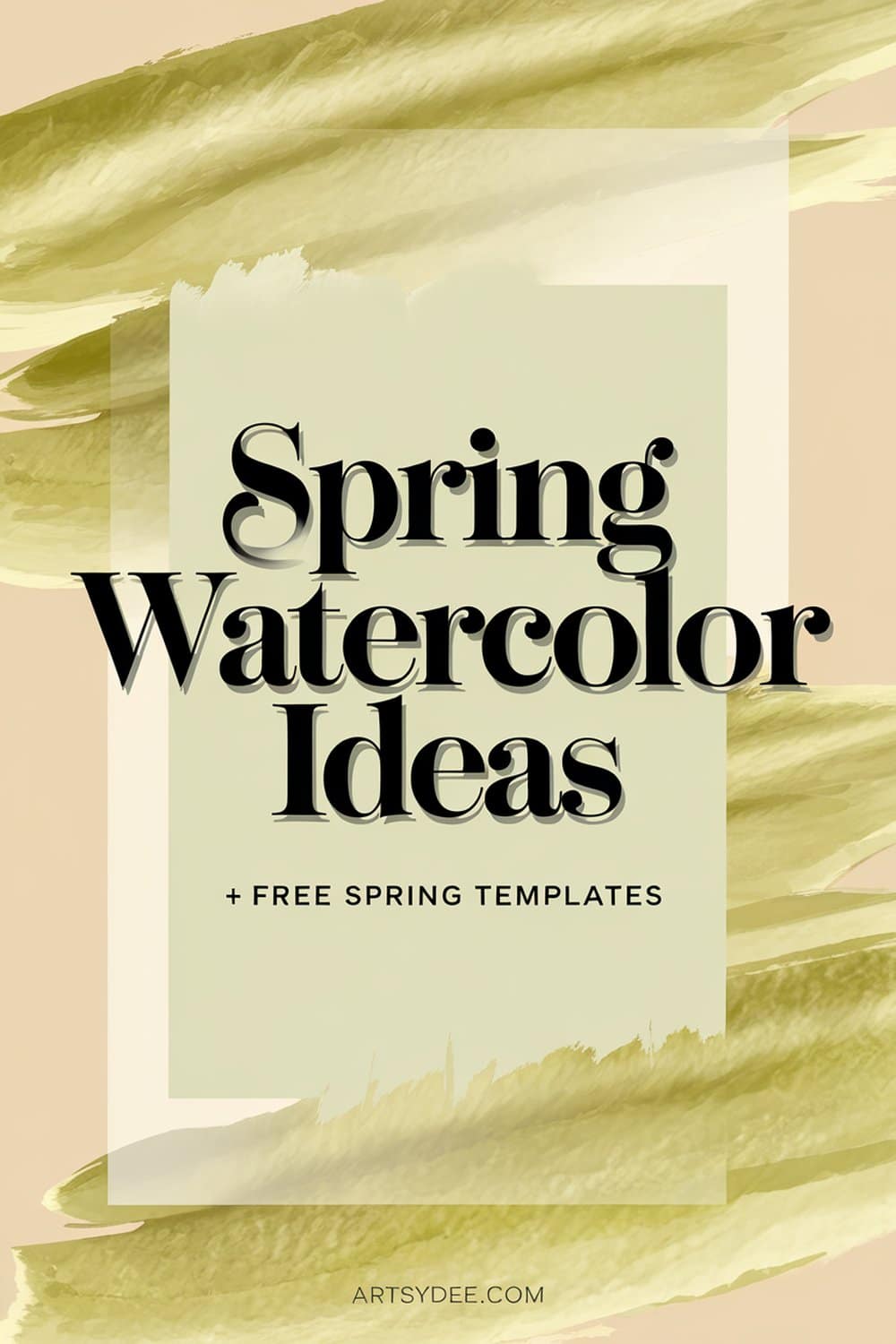 Spring watercolor ideas Pinterest pin with sage green watercolor background