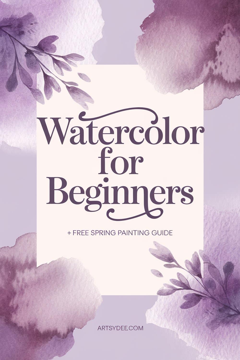 Watercolor for beginners Pinterest pin with lavender watercolor florals