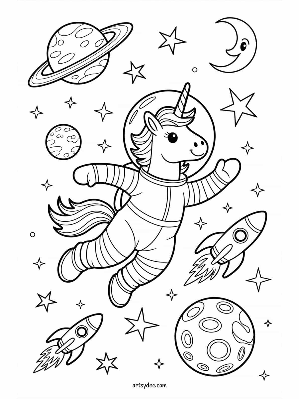 Free unicorn coloring page - Majestic rearing unicorn with sparkles and stars