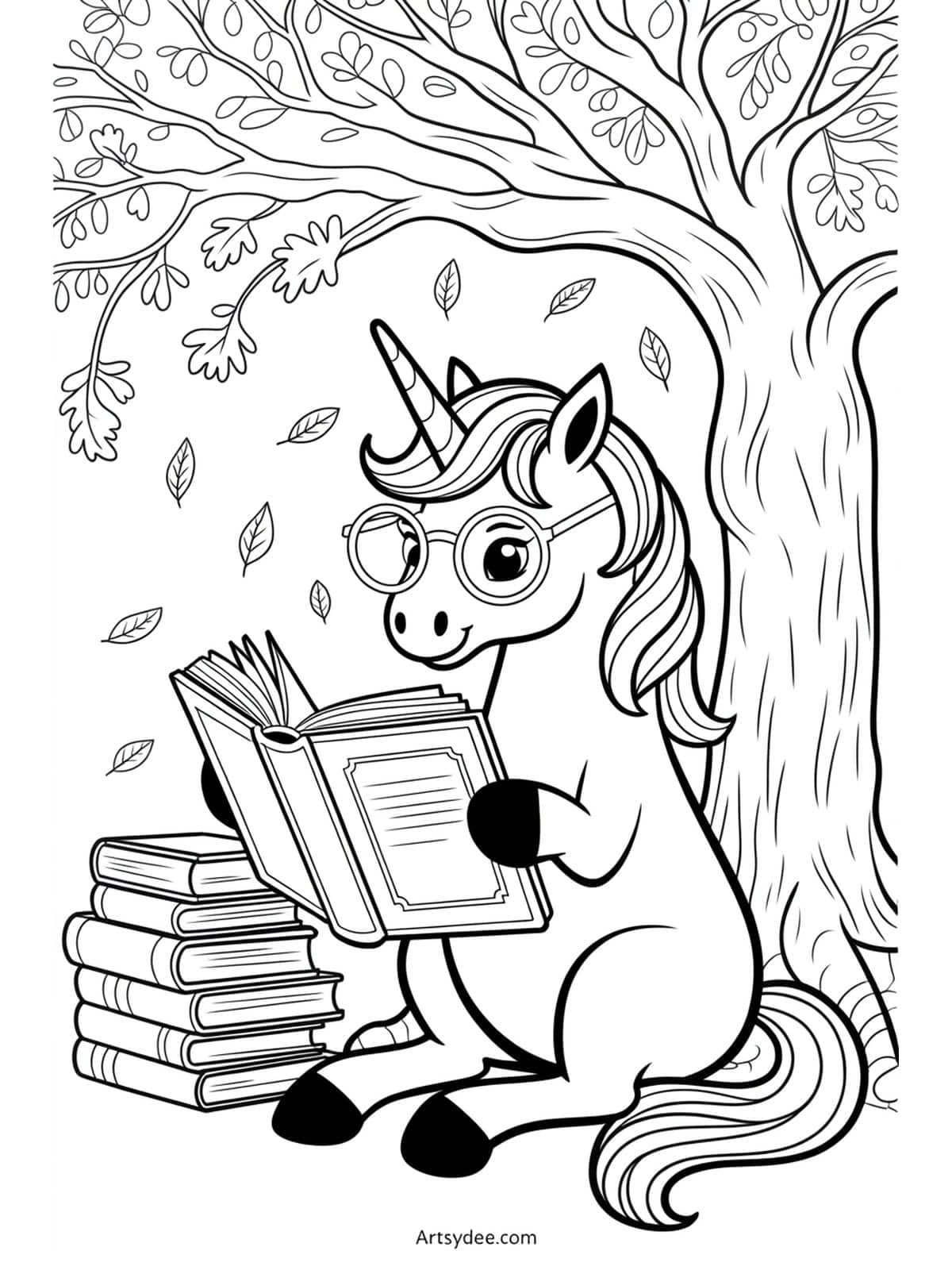 Free unicorn coloring page - Unicorn at waterfall with rainbow