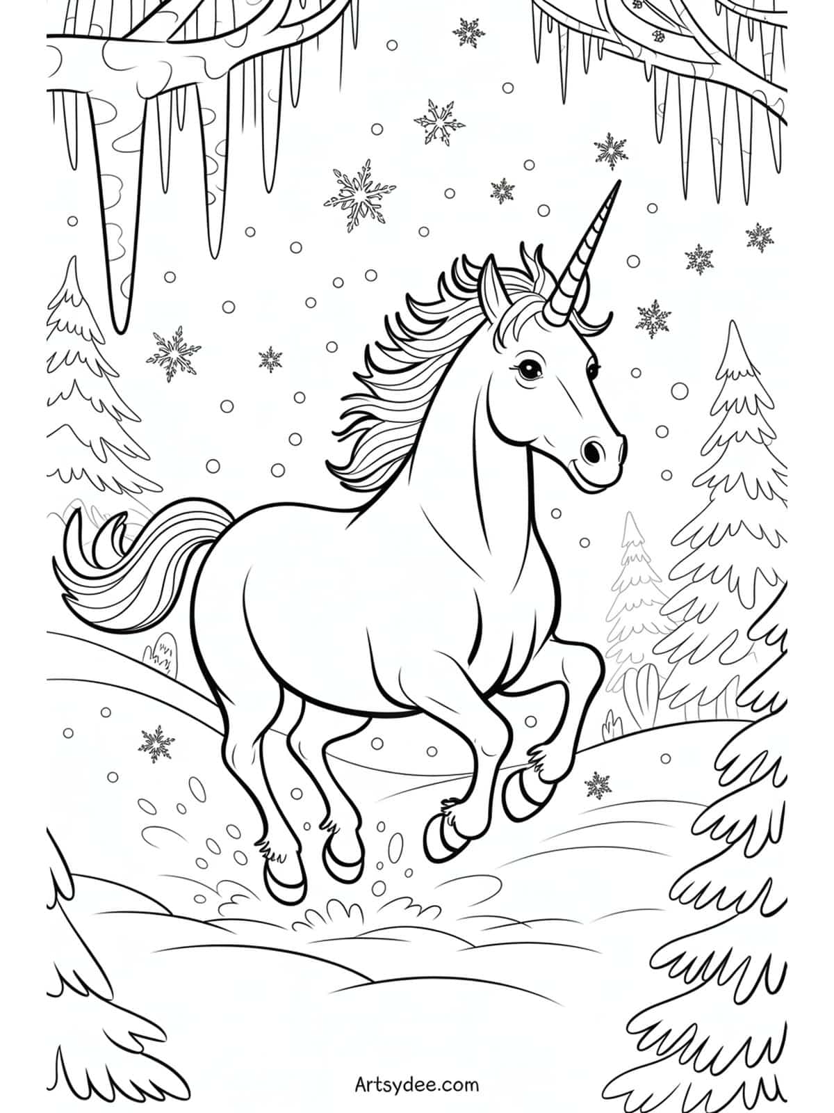 Free unicorn coloring page - Two unicorn friends nuzzling with hearts