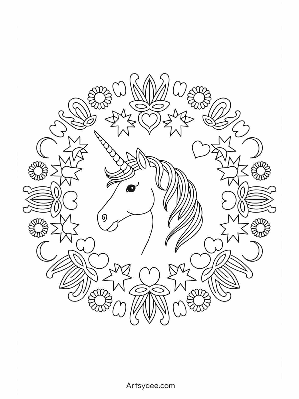 Free unicorn coloring page - Unicorn princess with elegant crown