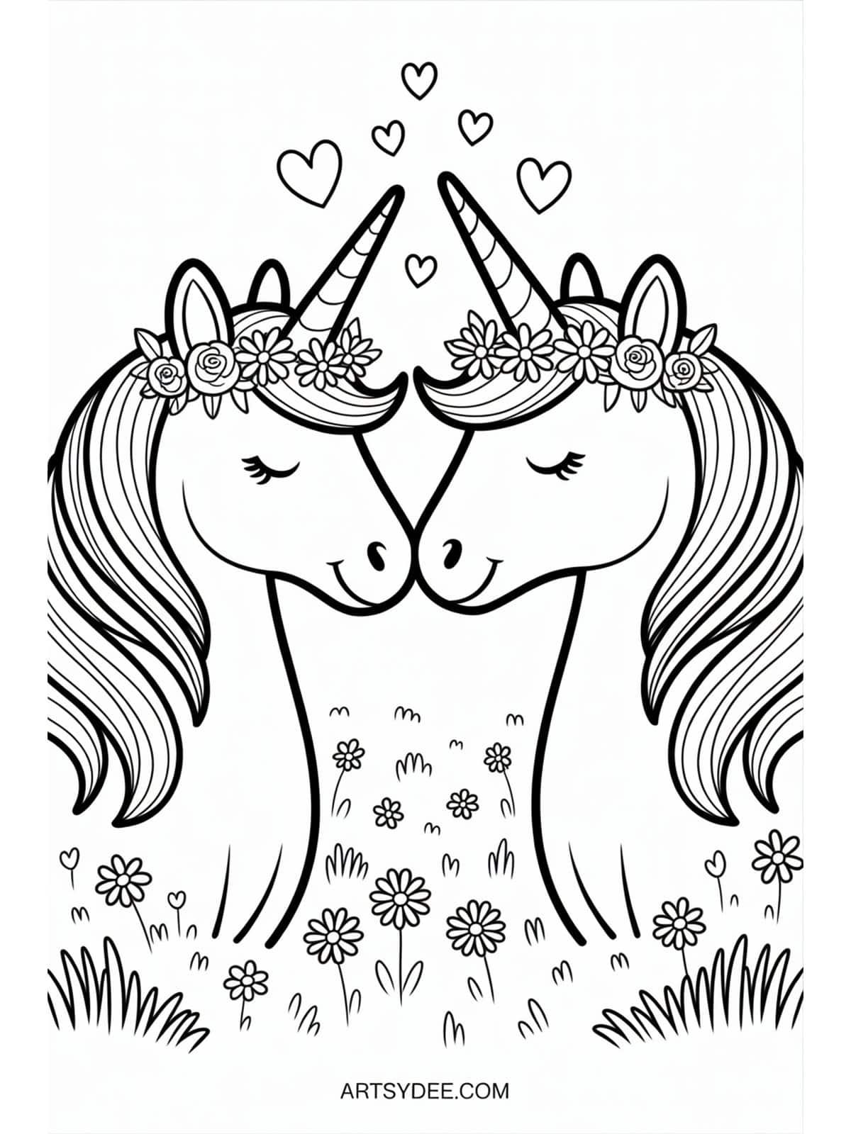 Free unicorn coloring page - Unicorn galloping in snow winter scene