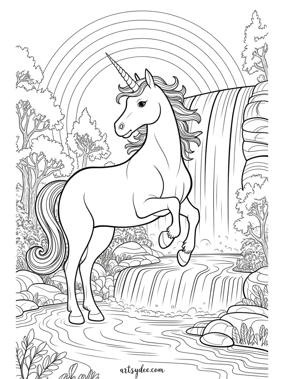 Free unicorn coloring page - Unicorn reading a book with glasses