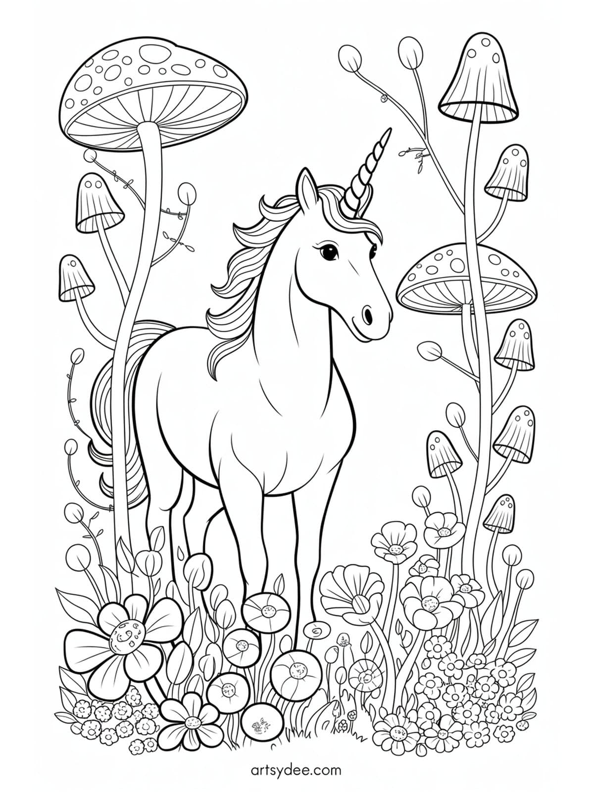 Free unicorn coloring page - Mermaid unicorn swimming underwater