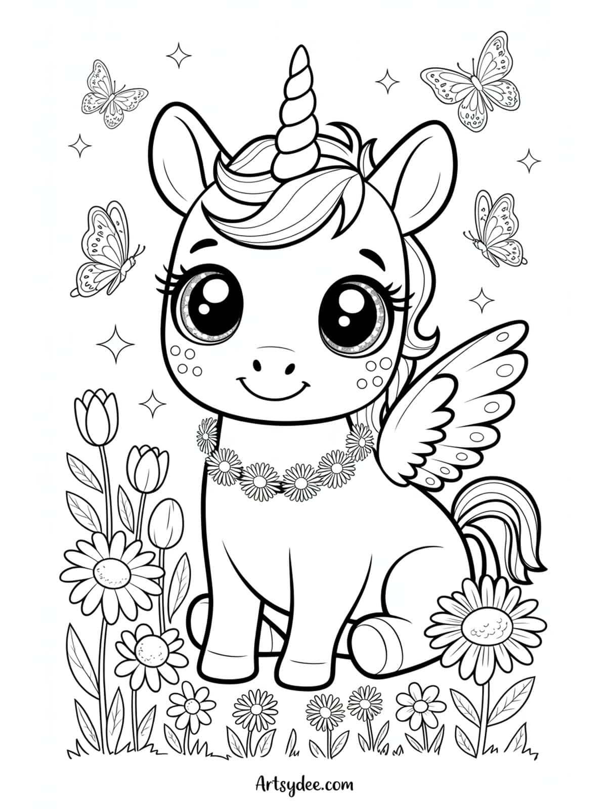 Free unicorn coloring page - Mama and baby unicorn