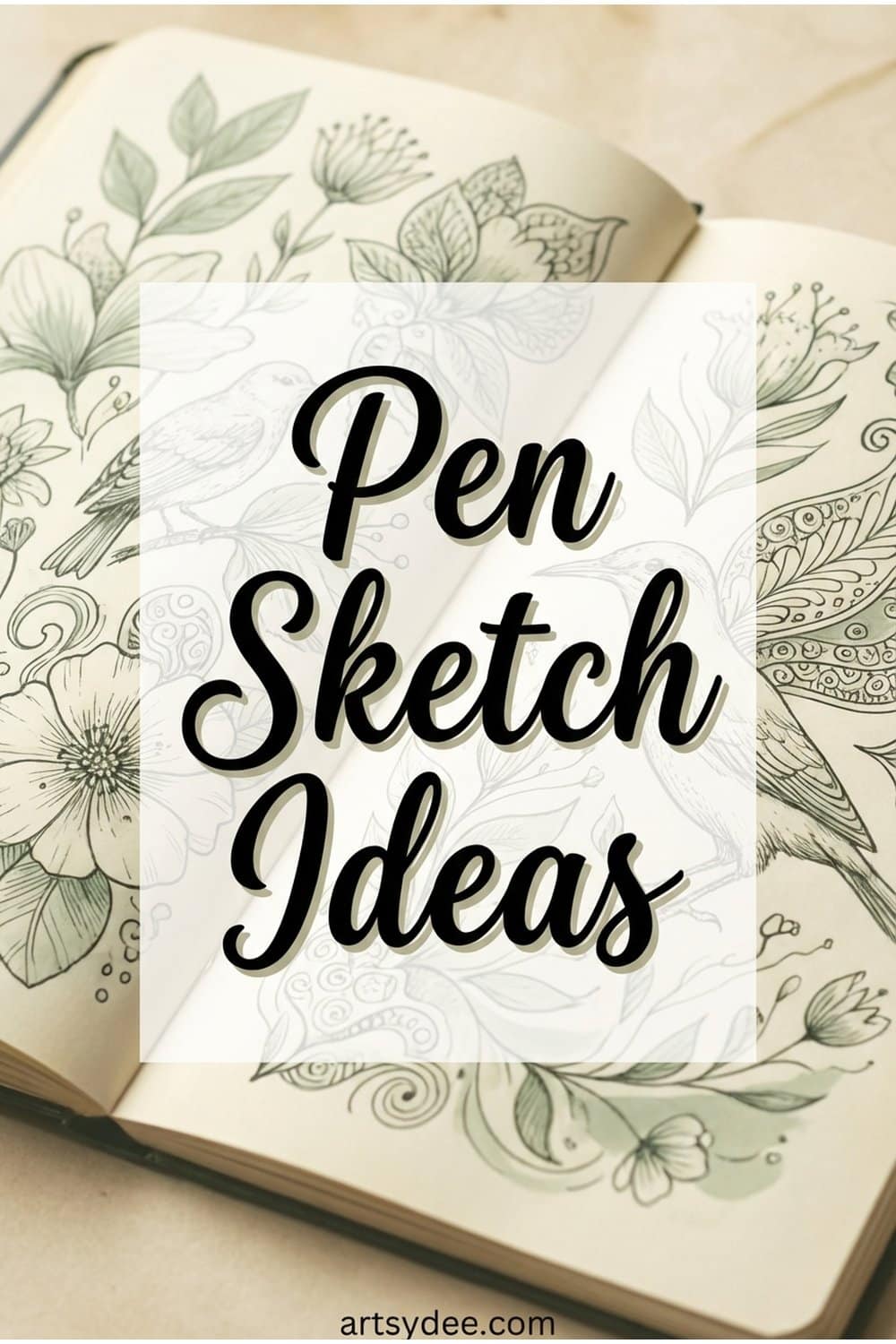 Pen sketch ideas for your sketchbook with over 45 ink drawing ideas and free printable templates