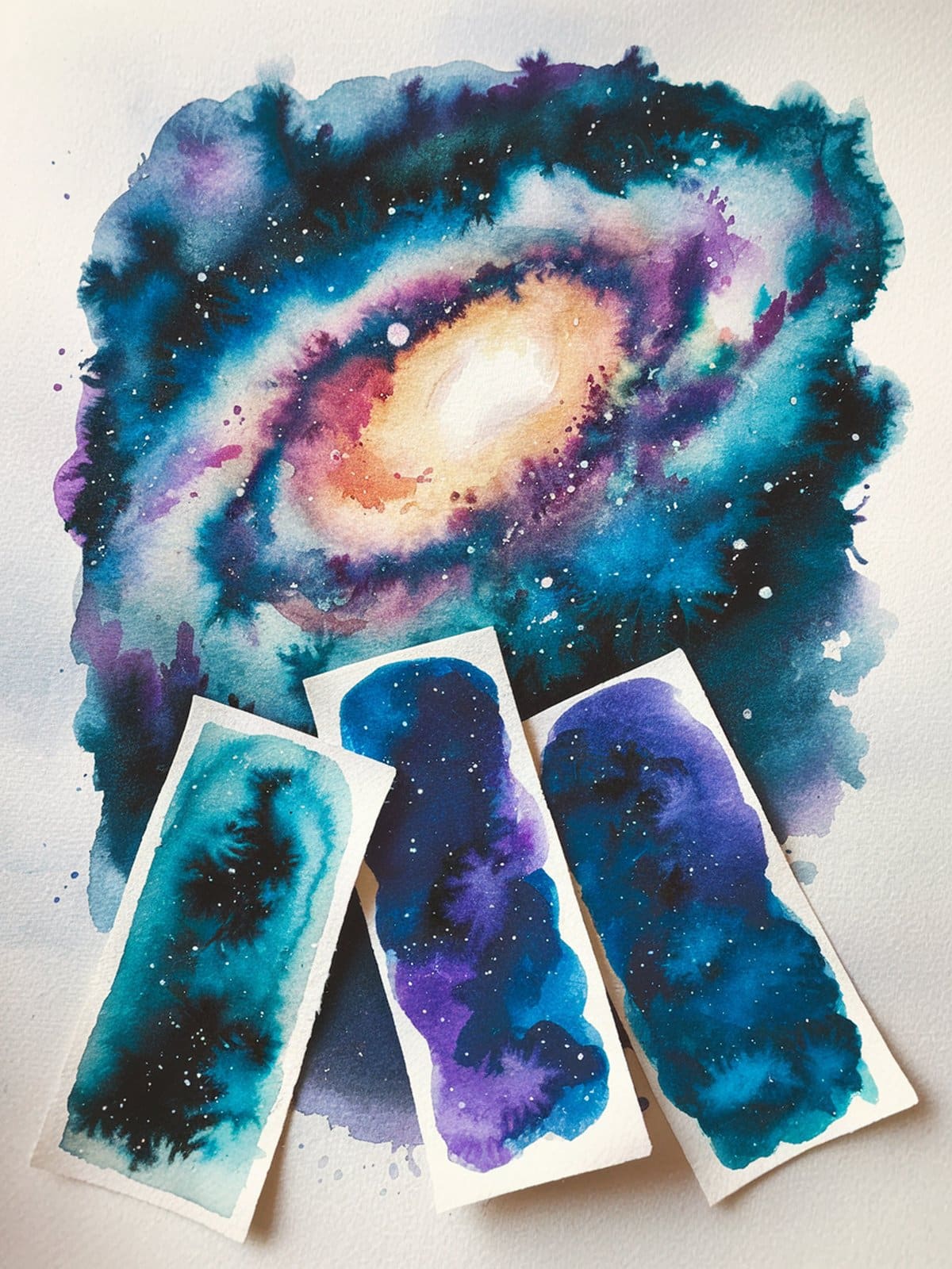 Nature-inspired watercolor bookmarks with mountains ocean and forest designs