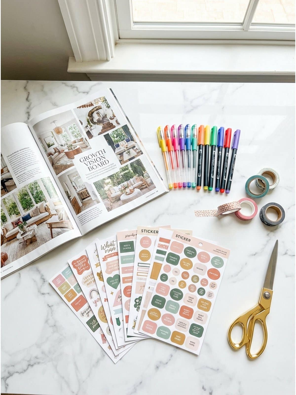 Career manifestation vision board with workspace imagery and goal cards