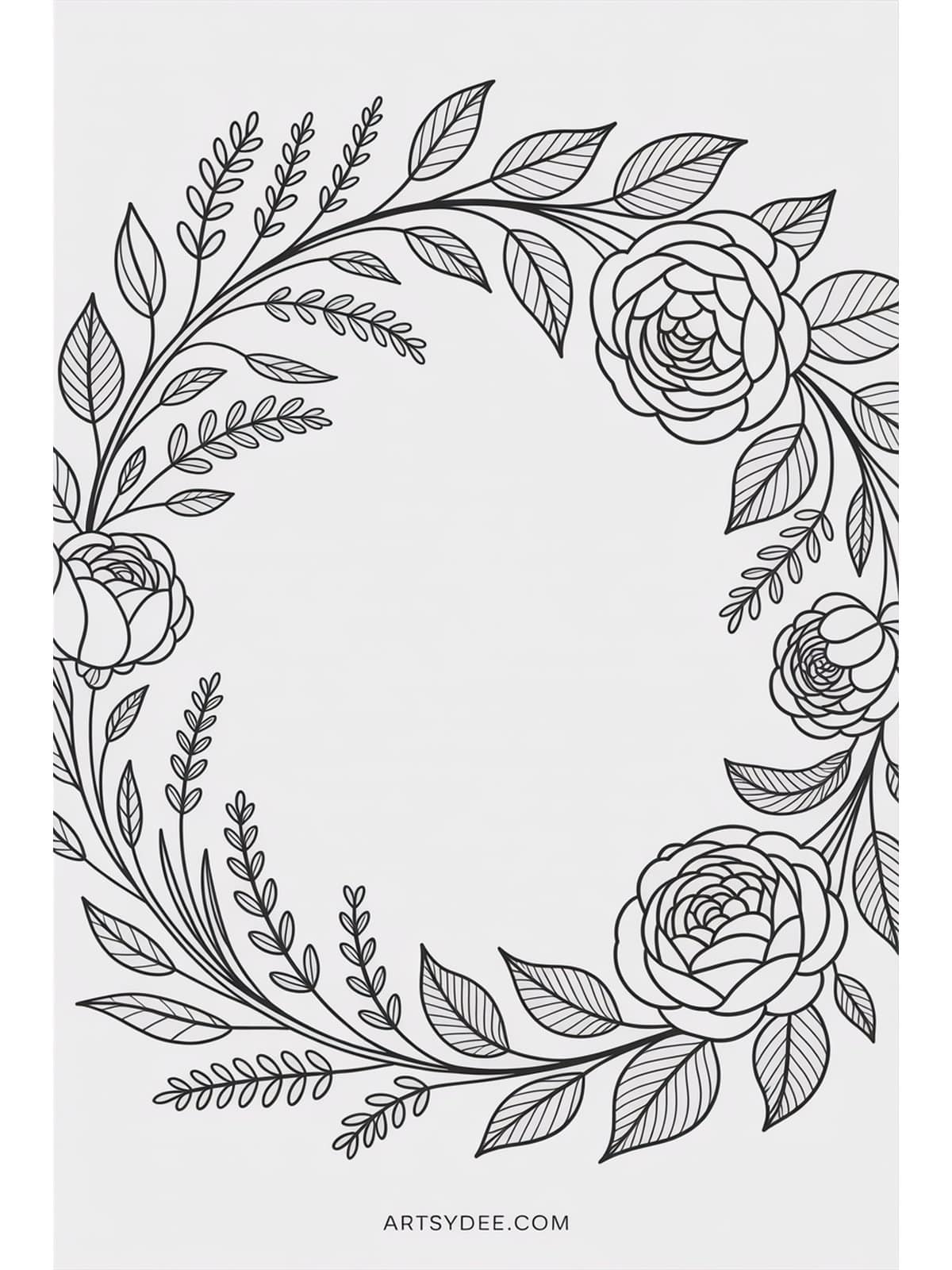 Mothers Day coloring page - vintage perfume bottle with cherry blossoms and roses