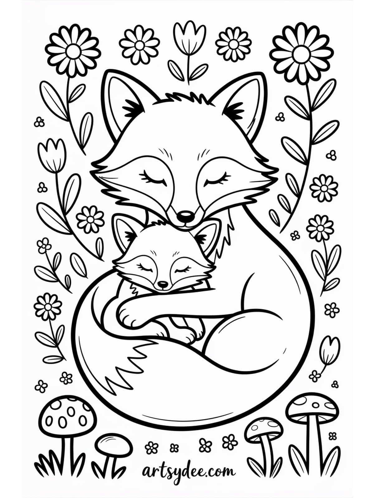 Mothers Day coloring page - Mothers Day mandala with hearts flowers and butterflies