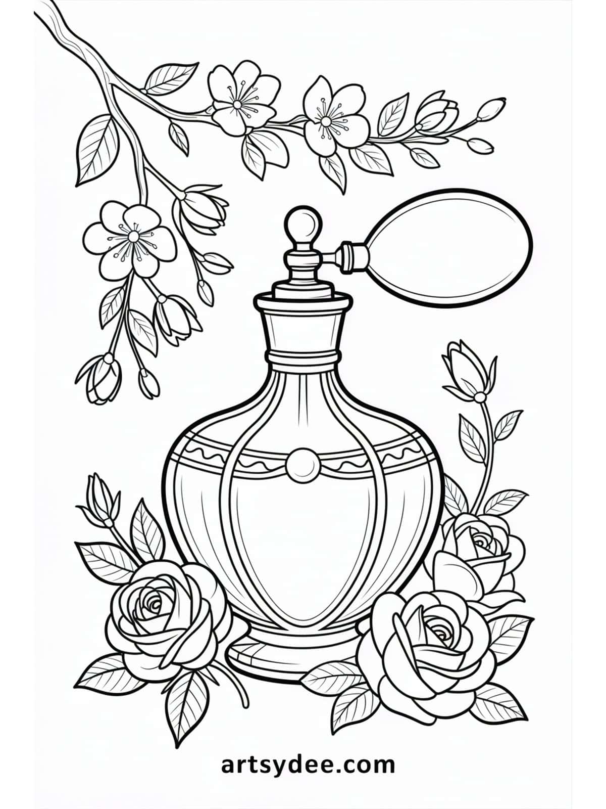 Mothers Day coloring page - mason jar filled with wildflowers and butterflies