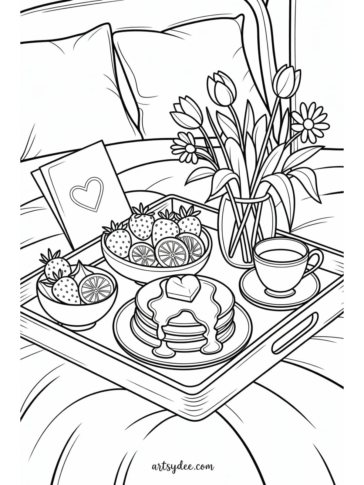 Mothers Day coloring page - mother fox and baby fox in woodland flowers