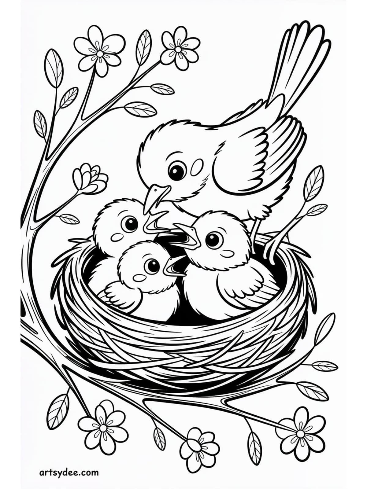 Mothers Day coloring page - butterfly garden with roses and peonies