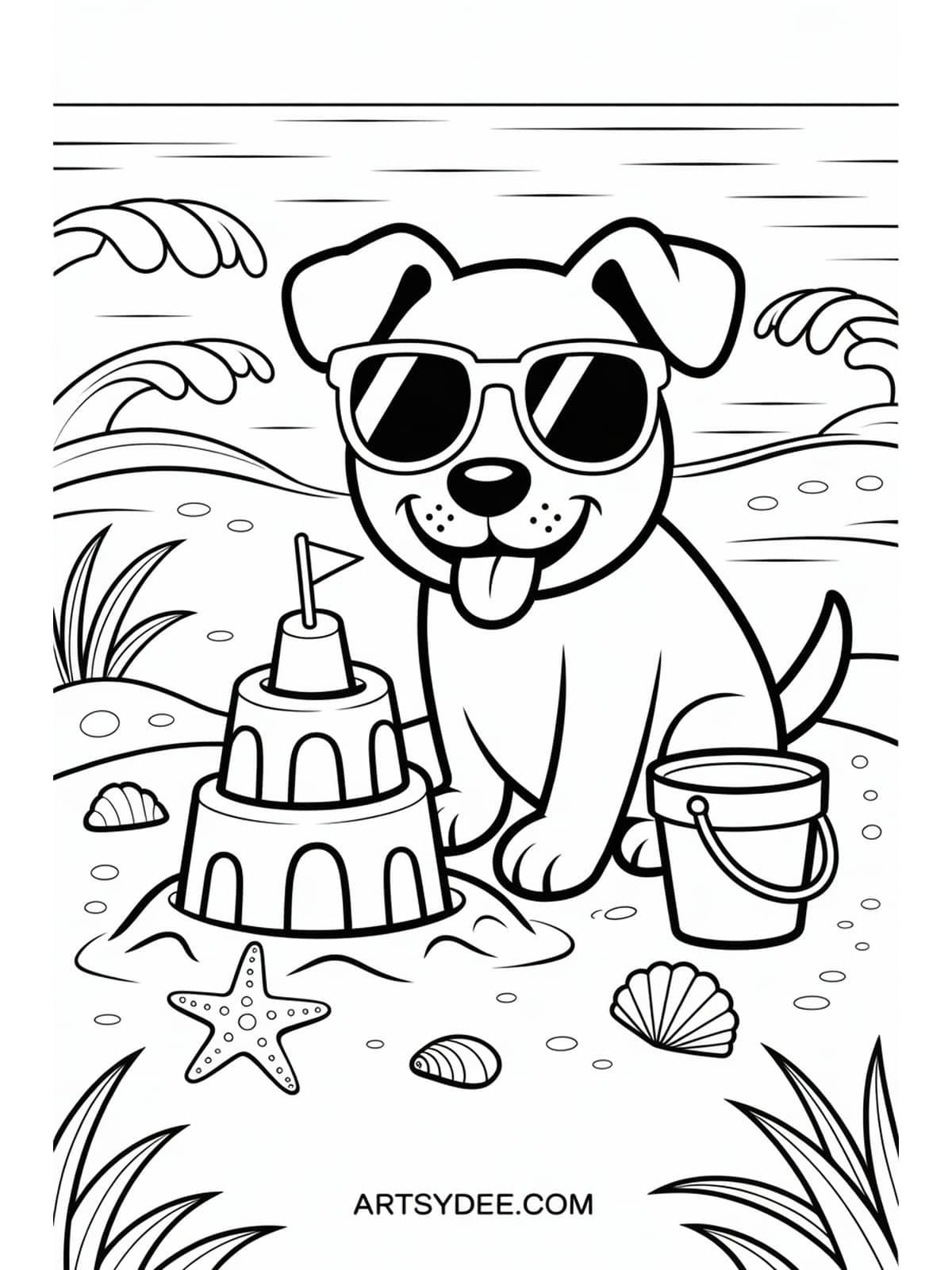 Husky puppy playing in snow coloring page - free printable from artsydee.com