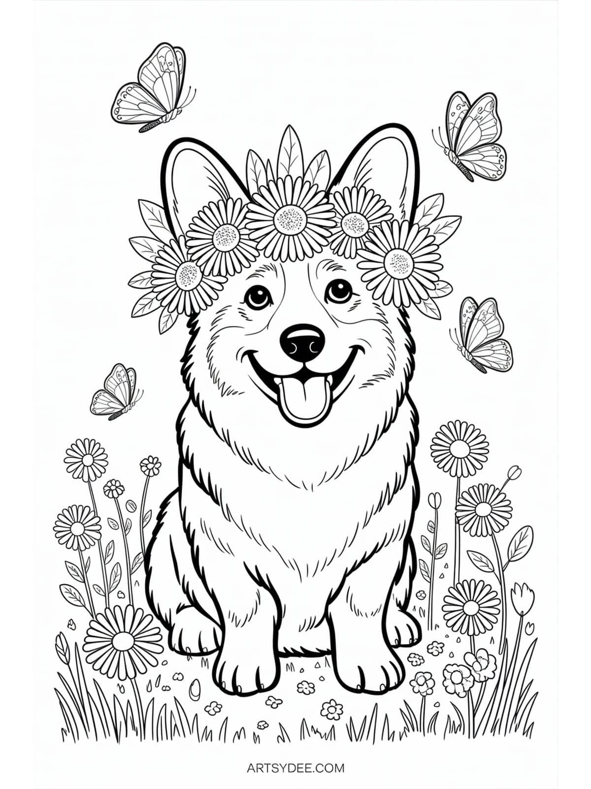 Dog mandala with paw prints and bones coloring page - free printable from artsydee.com