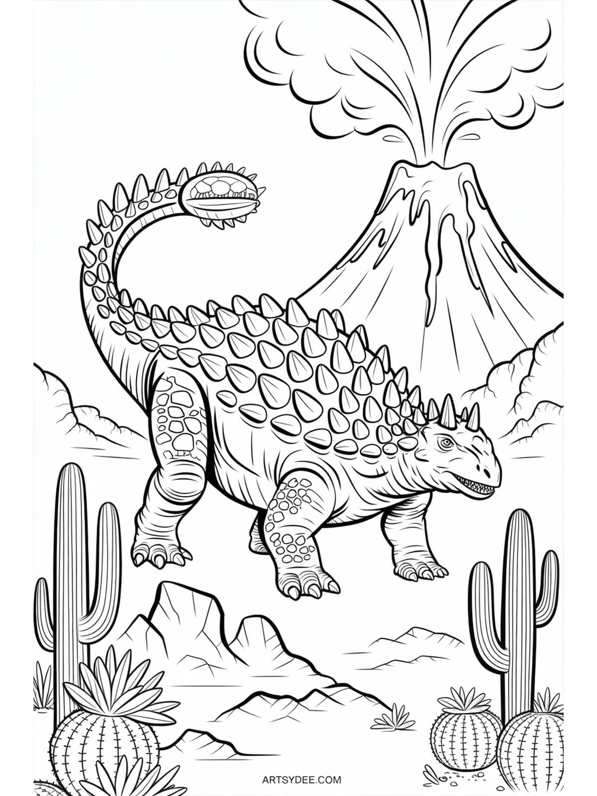 Free dinosaur coloring page - Kawaii dinosaur eating pizza