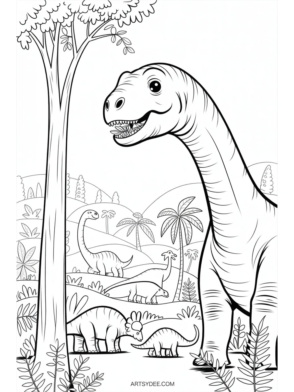 Free dinosaur coloring page - Dinosaur scientist with microscope and lab coat