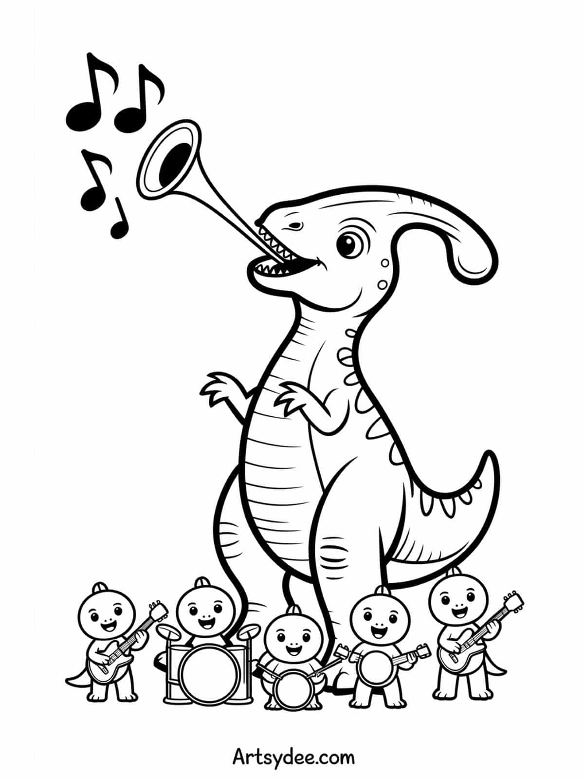 Free dinosaur coloring page - Three baby dino friends in party hats