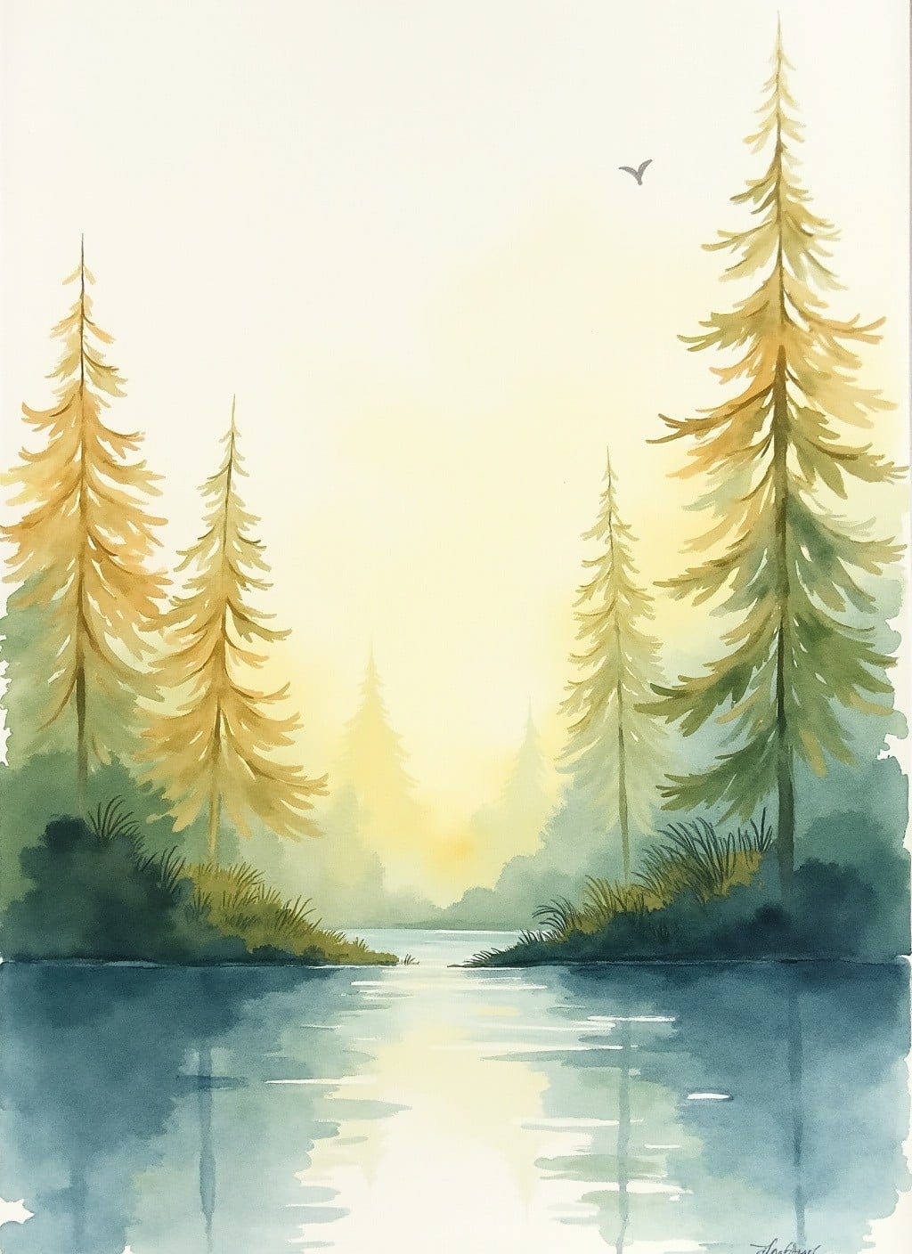 Loose watercolor organic shapes including rocks, leaves, fruits, and clouds painted with expressive brushwork