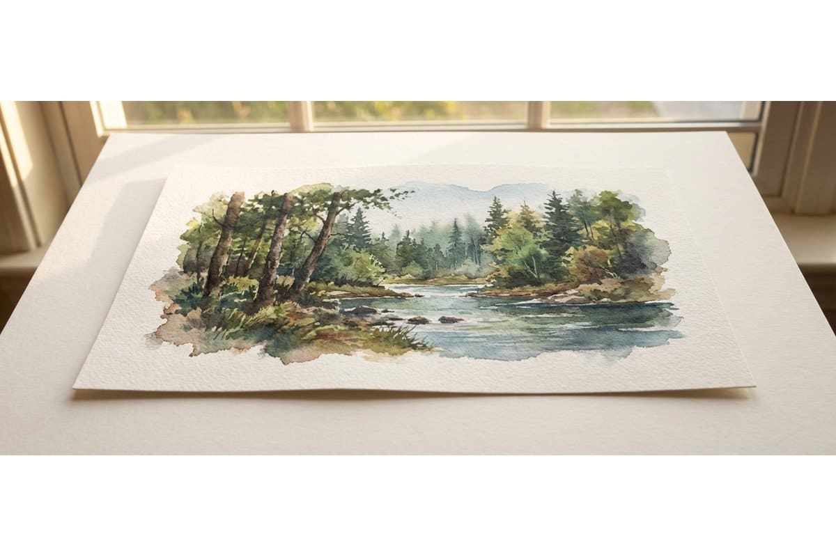 Three watercolor paper texture samples showing cold press hot press and rough surfaces with paint swatches on each