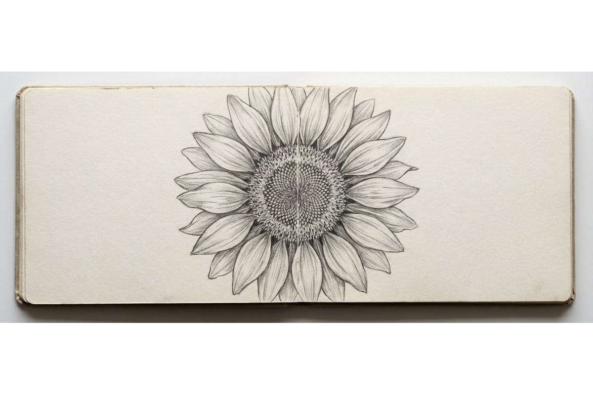 Tulip drawing tutorial showing step by step pencil sketching from basic shapes to finished flower