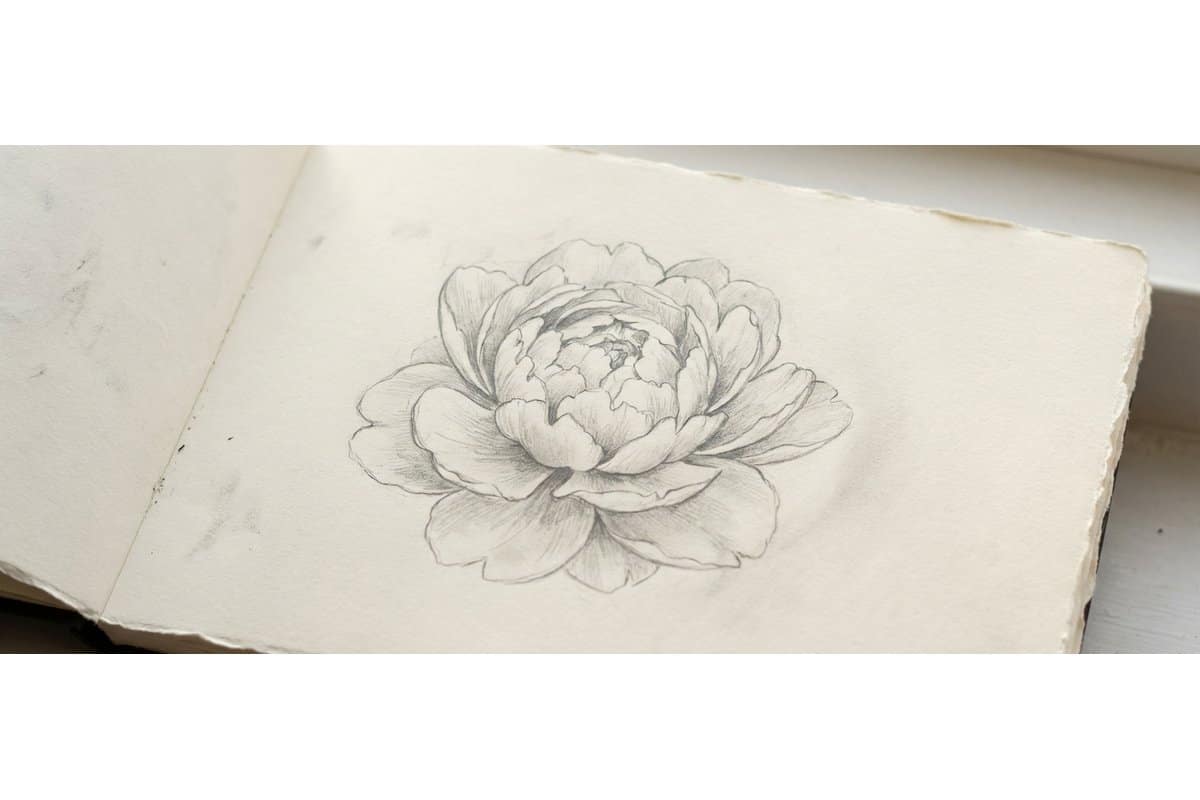 Simple lavender stem drawing tutorial with delicate pencil lines on cream sketchbook paper