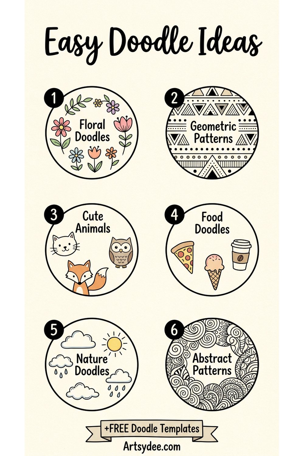 Easy doodle ideas for beginners - free printable template card