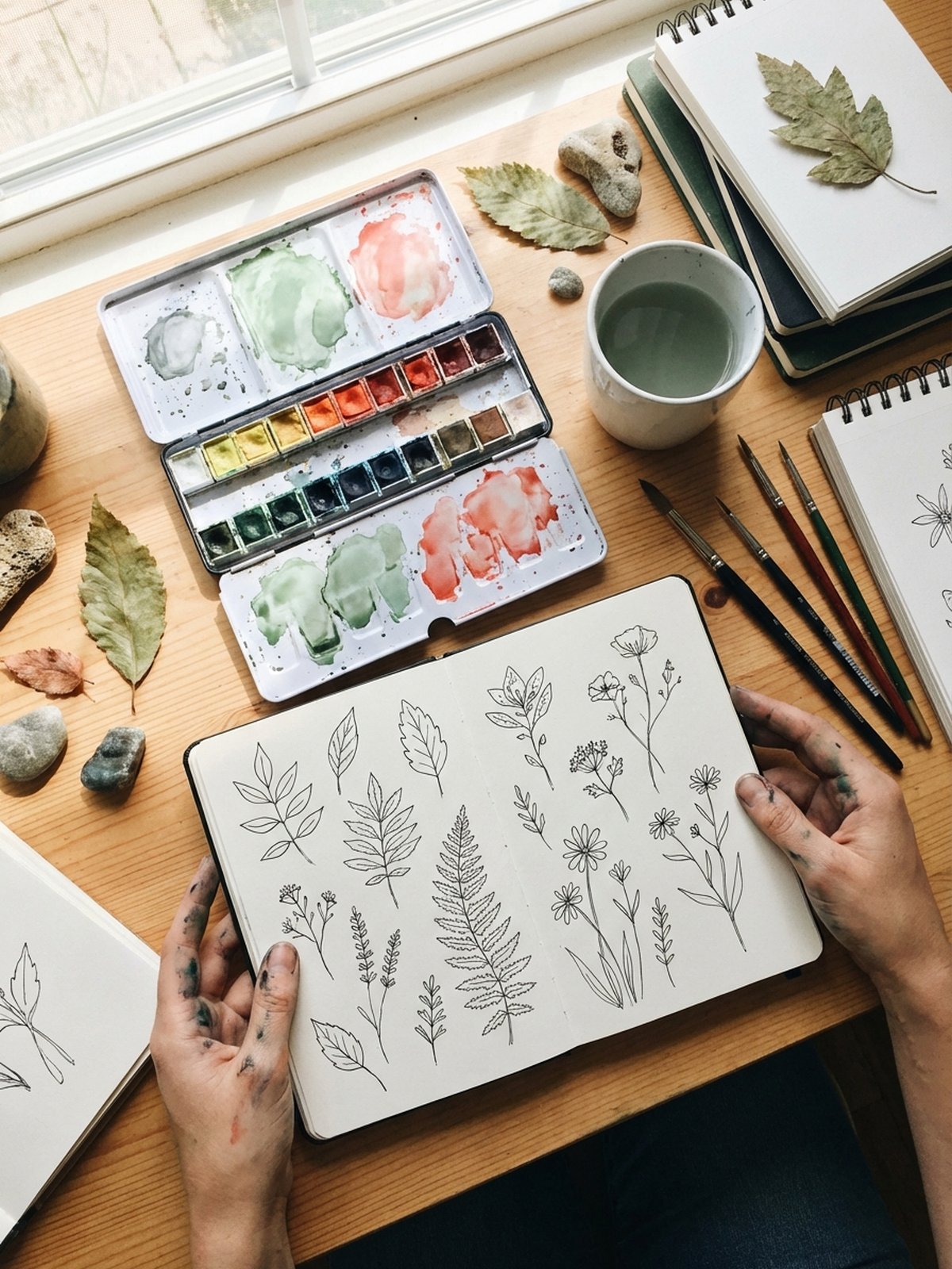 Simple floral line drawings ready for watercolor painting