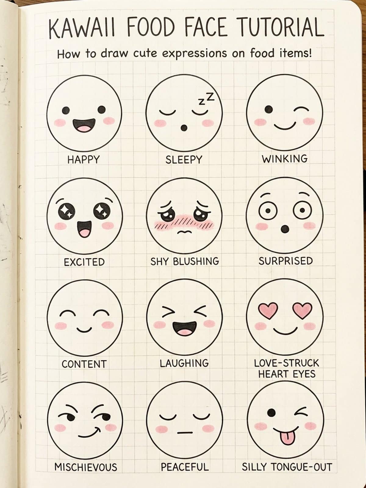 Cute breakfast food drawings including kawaii toast eggs pancakes and cereal bowl