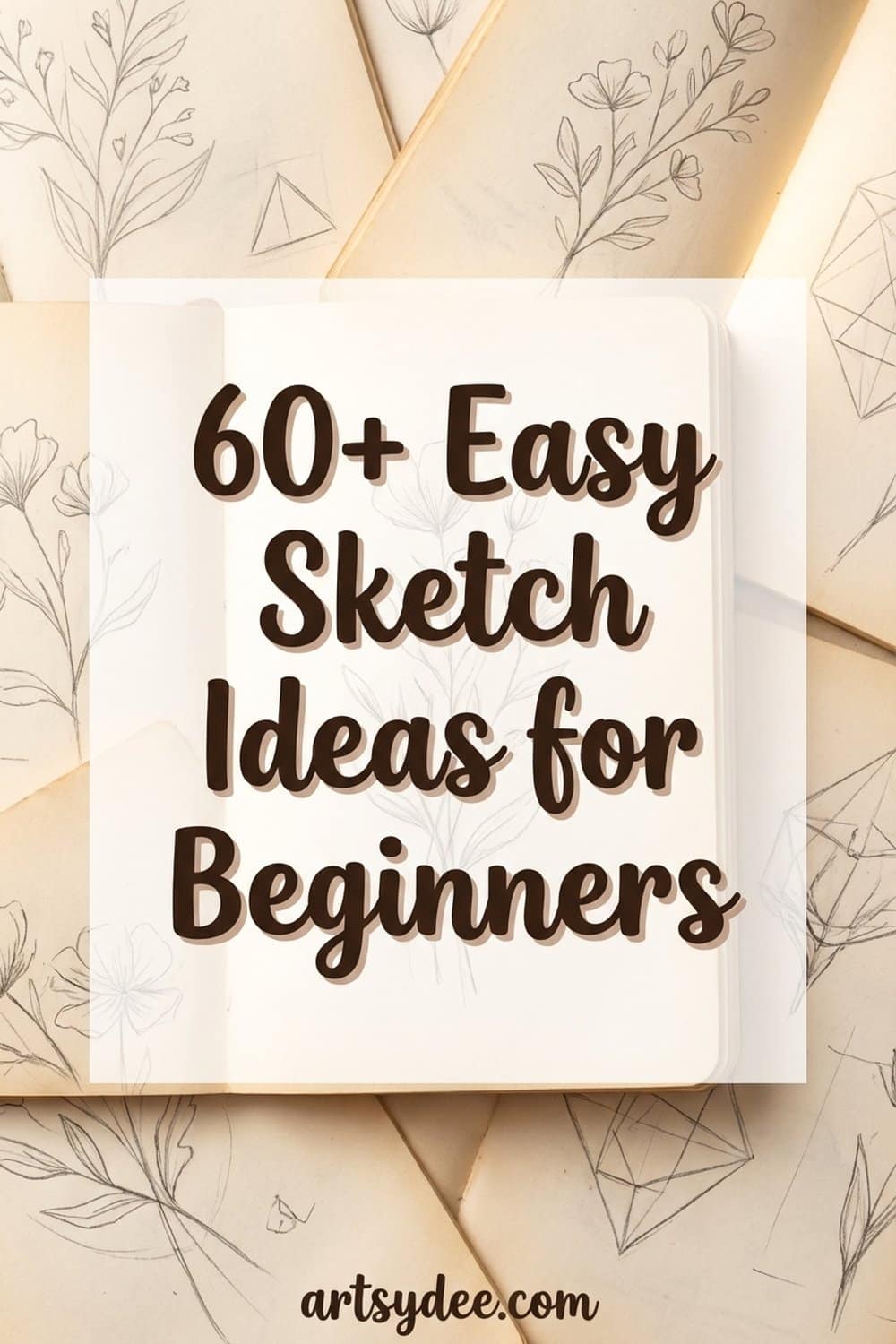 Sketch ideas for beginners Pinterest pin with 60 easy drawing ideas and free templates