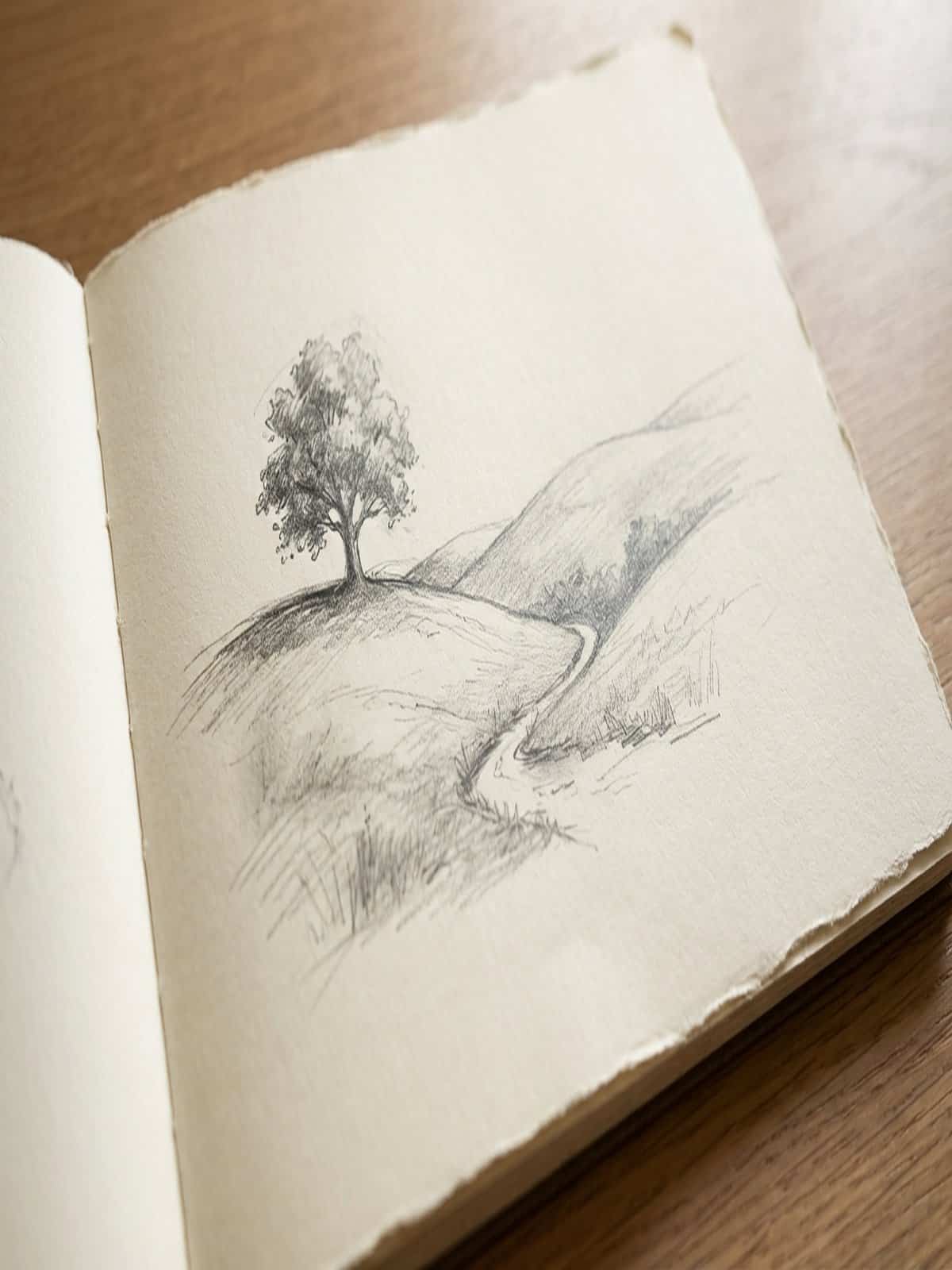 Simple landscape sketch in a sketchbook showing how daily sketch practice builds skills