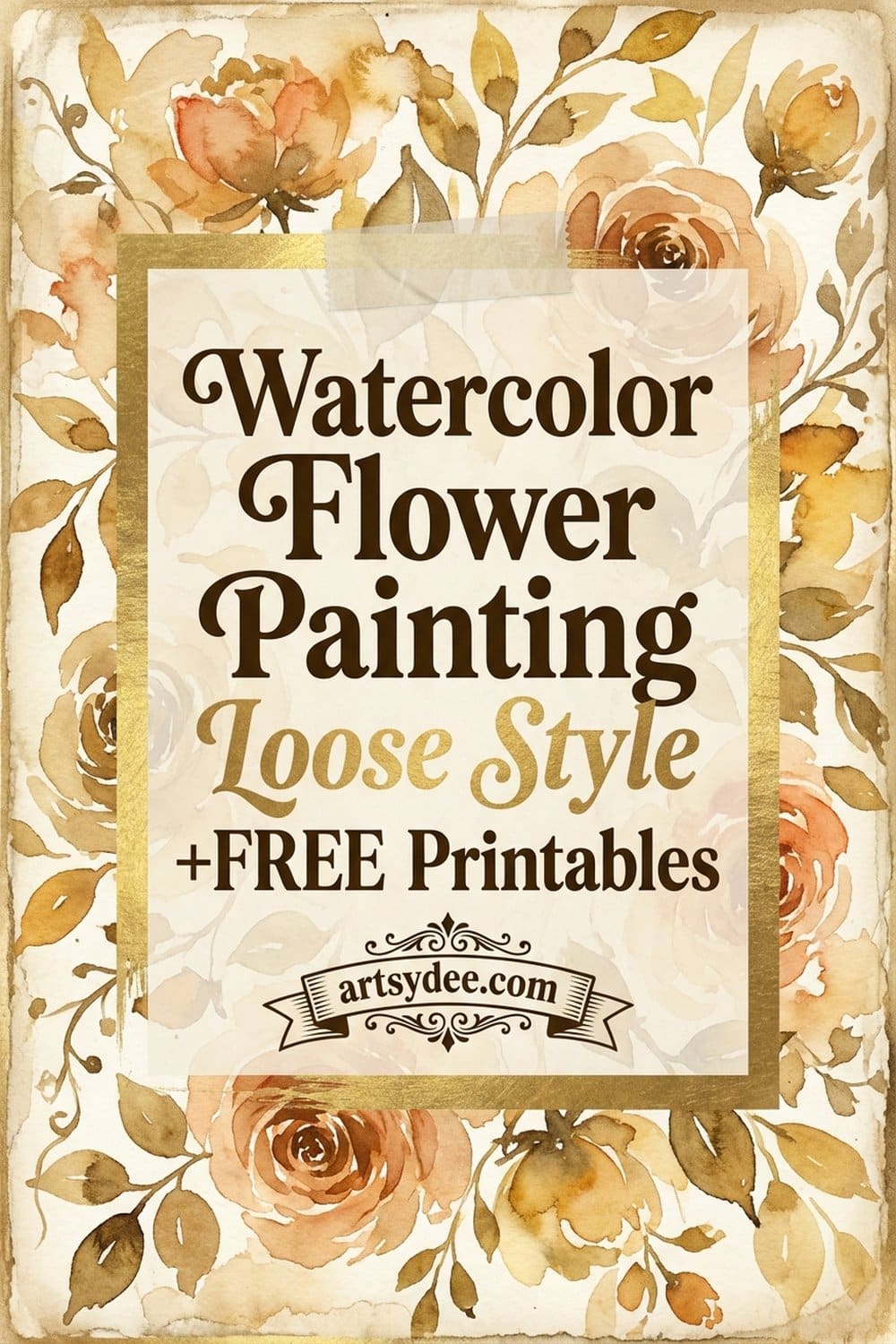 Watercolor flower painting loose style with free printable templates Pinterest pin
