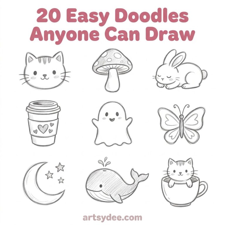 20 easy doodles anyone can draw with cute pencil sketches of cats bunnies ghosts and more